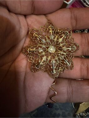 Gold Filigree Floral Brooch - Women Jewelry